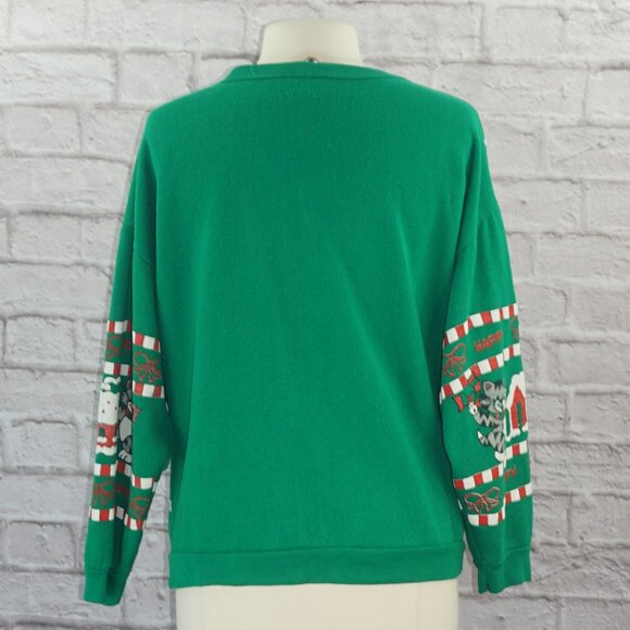 Vintage 80s Christmas Holiday Cats Pullover Sweatshirt - Picture 3 of 7